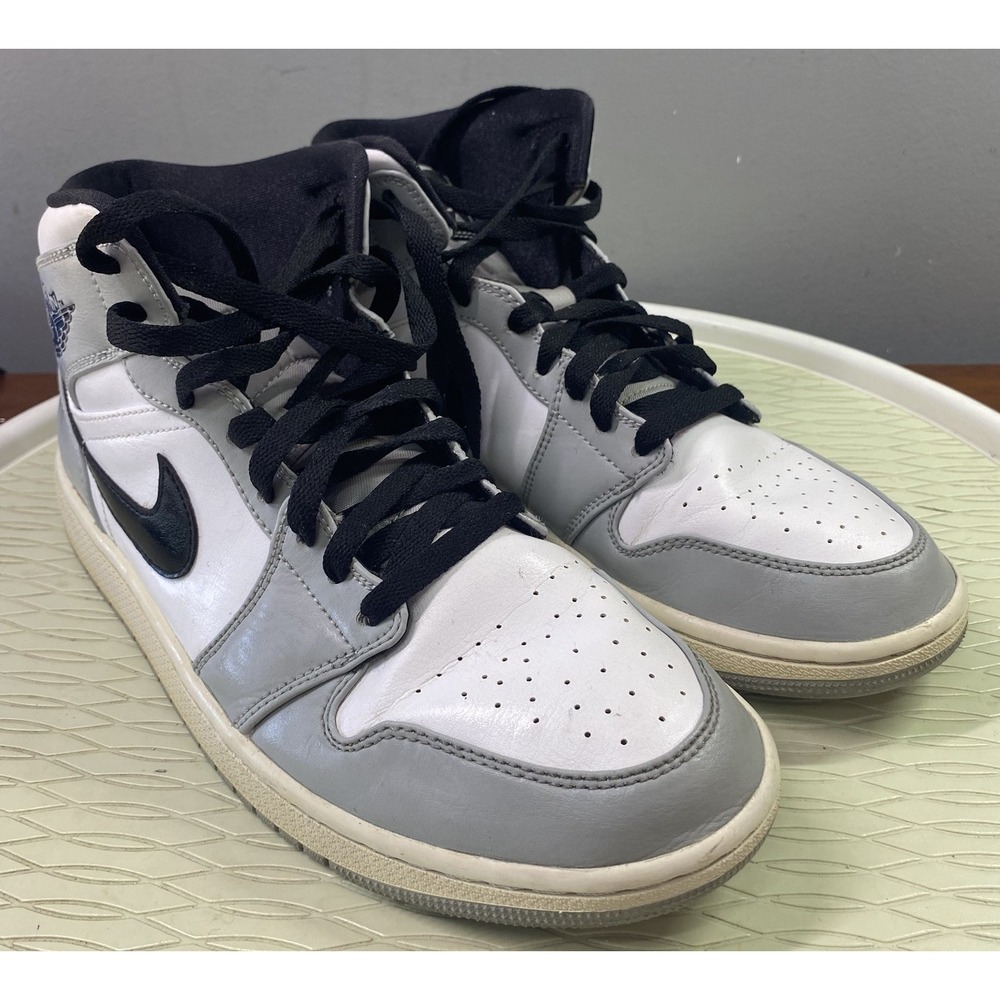 Air Jordan 1 Men's Mid Light Smoke Grey Leather High-top Sneakers Size 9